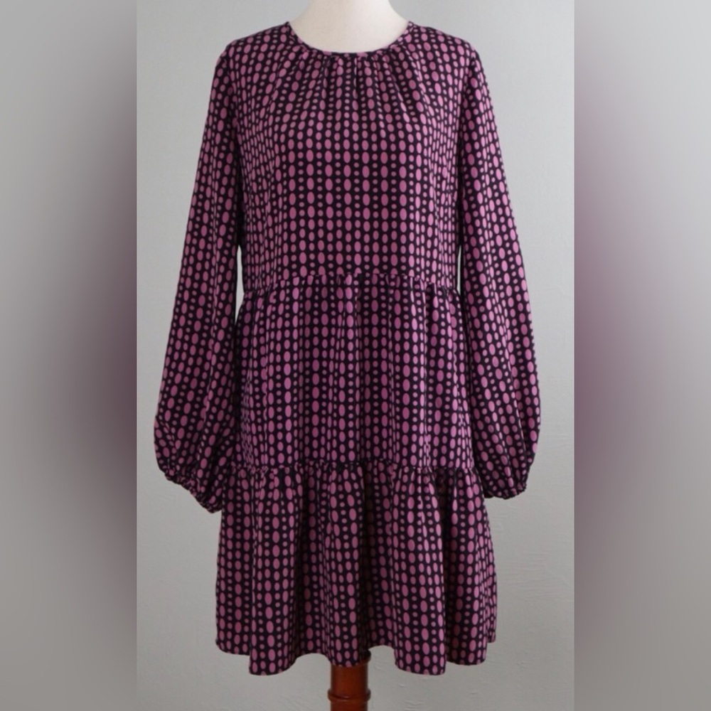 LDT Pink and Black Polka Dot Keyhole Dress